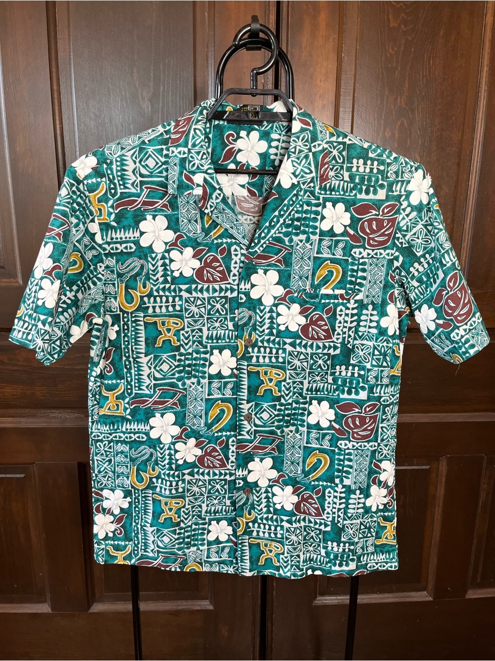 Royal Creations Vintage Hawaiian Aloha Shirt Men's Size L Green Tribal Floral